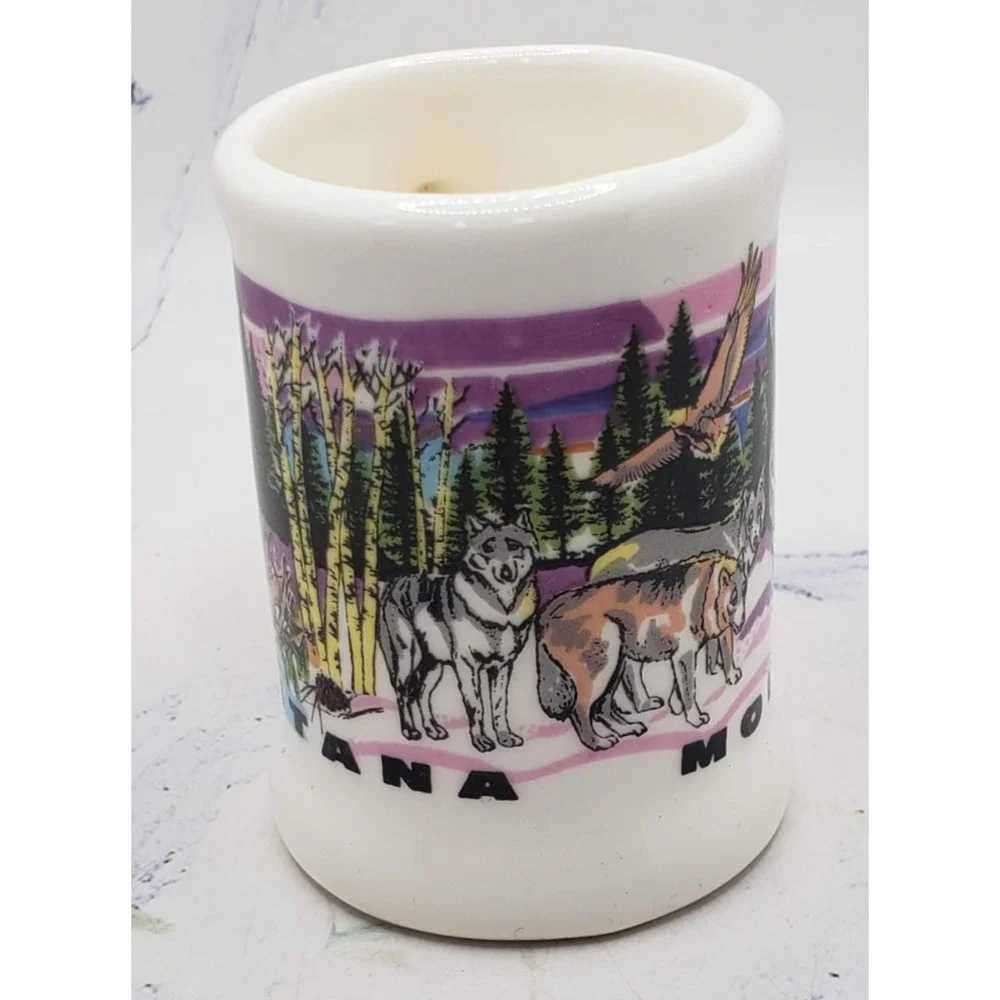 Montana Souvenir Tourist White Mini Mug Toothpick Holder Ceramic Shot Glass